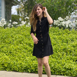DELFINA SHIRT DRESS - BLACK